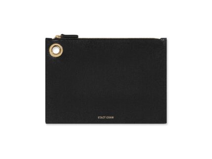 Black Leather Medium Pouch Clutch