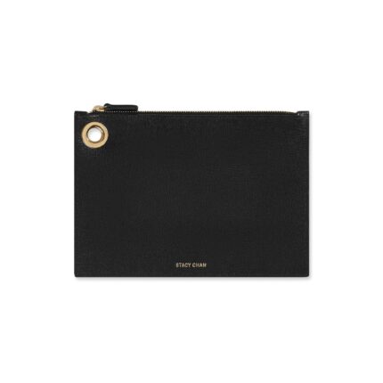 Black Leather Medium Pouch Clutch