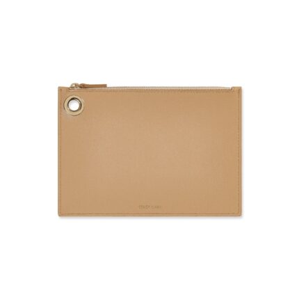 Nude Italian Leather Pouch Clutch