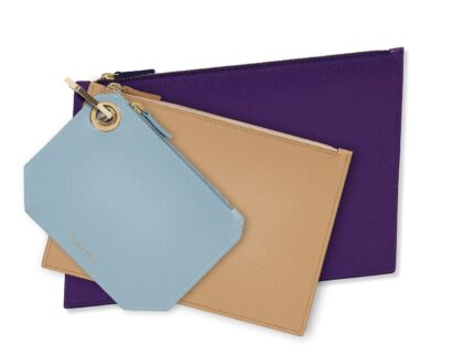 Light Blue, Nude & Purple Leather Pouch Clutch Set