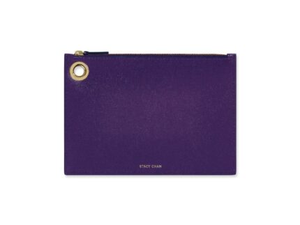 Purple Italian Leather Pouch Clutch