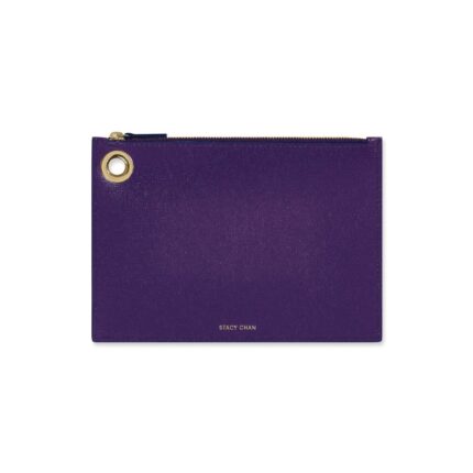 Purple Italian Leather Pouch Clutch