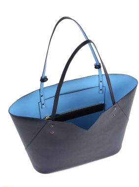 Navy Blue Leather Tote Bag - Designer Stacy Chan